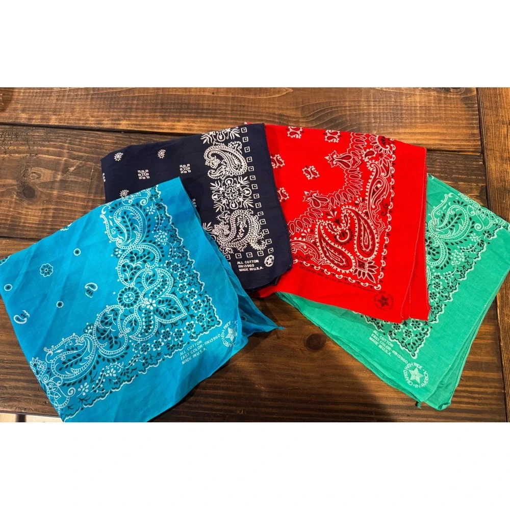 Vintage Bandana Lot 4pc Paisley Cotton Made in USA 80s 90s Vtg Western RN13960